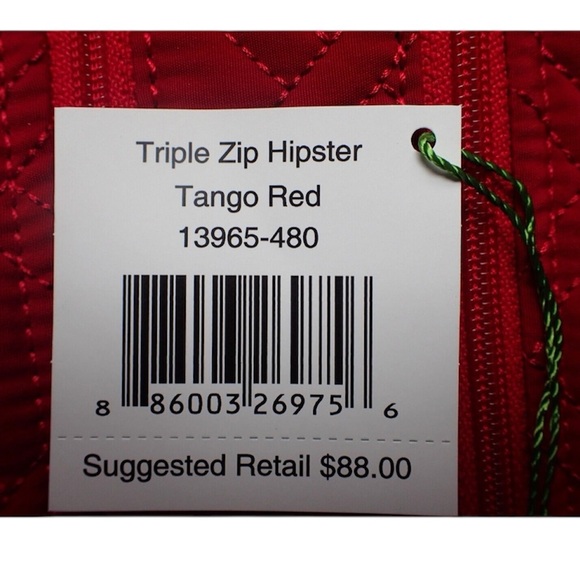 NWT Vera Bradley Vibrant Red Quilted Crossbody Bag. Triple Zip Hipster Subset - Picture 5 of 5